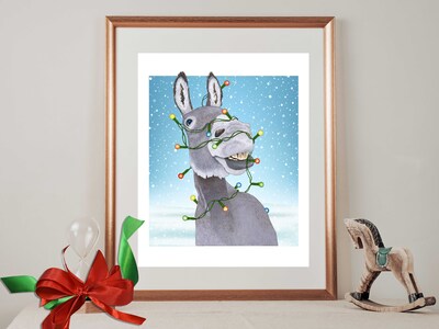 ART PRINT - SPARKLE AND SHINE - Donkey in Christmas Lights - Art to Display for the Winter Season - Brighten Any Room for the Holidays - image2